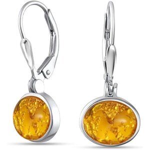 Women's Sterling Silver Drop Created Birthstone Leverback Orange Earring